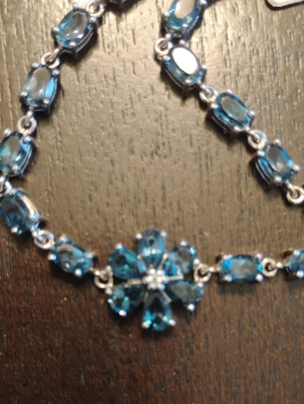 London Blue Topaz Flower Tennis Bracelet In Rhodium Over 925 Sterling Silver - Picture 2 of 6